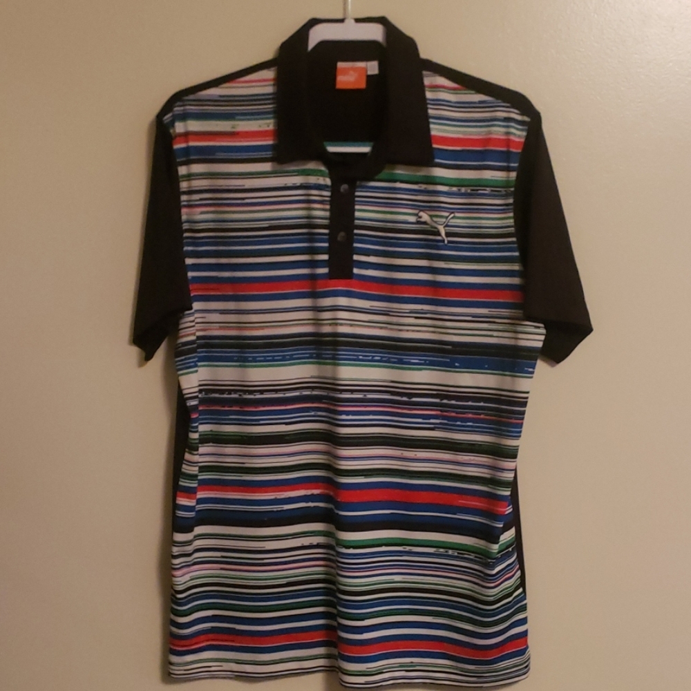 *Puma* ~Golf polo ~ Dry cell ~ black/striped~Sz M